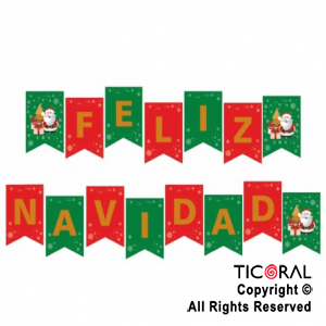 BANDERIN NAVIDE?O CON STAMPING FELIZ NAVIDAD PAPA NOEL x 1